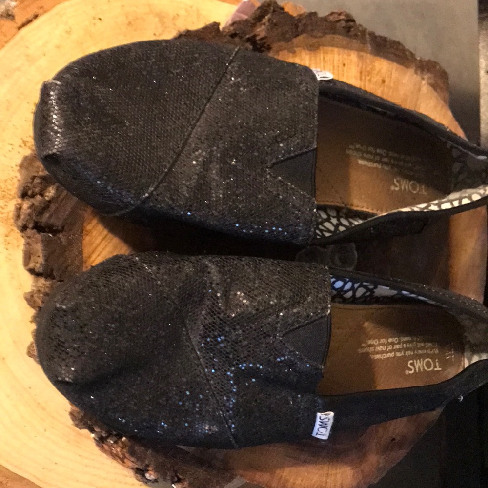 TOMS black glitter slip on